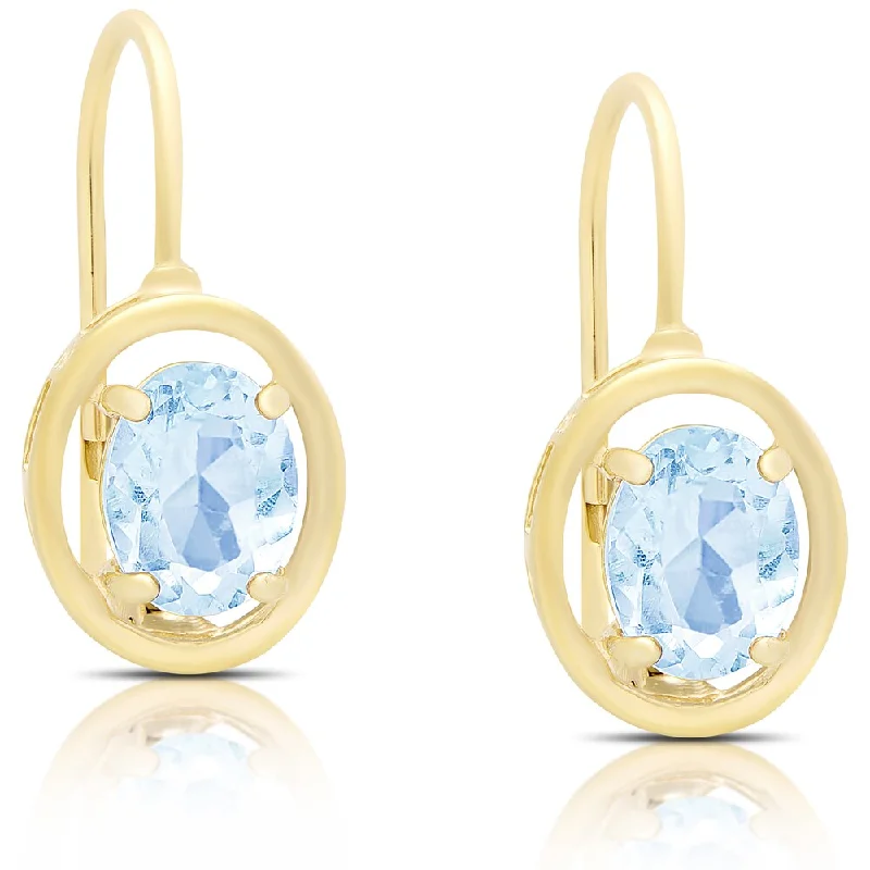 Dolce Giavonna Gold Over Sterling Silver Blue Topaz Oval Leverback Earrings