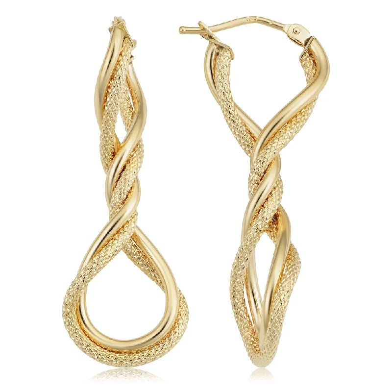 Fremada 10k Yellow Gold Twisted Elongated Hoop Earrings