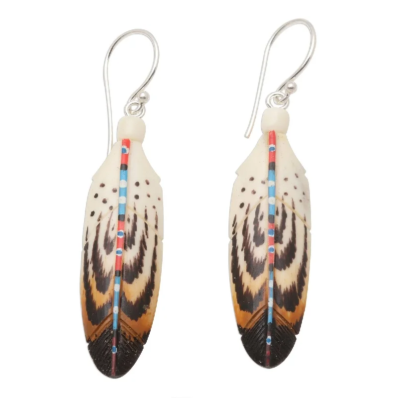 NOVICA Falcon Feather, Bone dangle earrings - 2*0..4