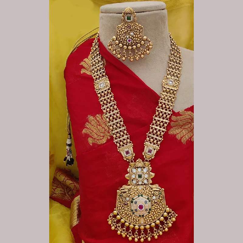 Jewel Addiction Copper Rajwadi Finish Pota Stone Long Necklace Set