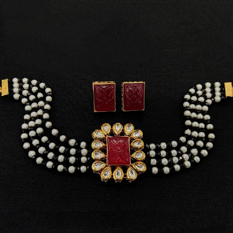 Amoliya Jewels Gold Plated Kundan Stone And Pearls Choker Necklace Set