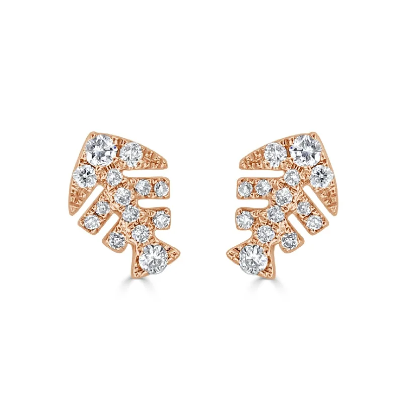 Joelle Diamond Fish Bone Studs Earrings 18k Rose Gold 1/10 TDW