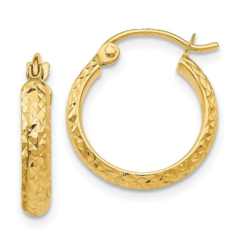 Curata 14k Yellow Gold Sparkle-Cut 2.8x15mm Hoop Earrings