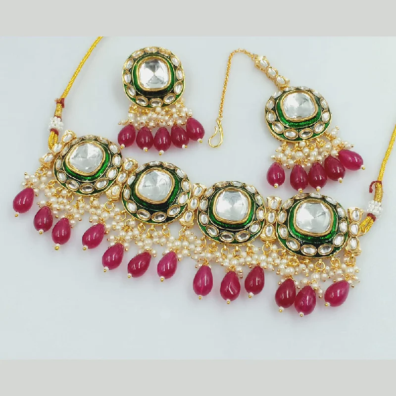 Rajwadi Collection Gold Plated Kundan Stone Pearl And Beads Necklace Set