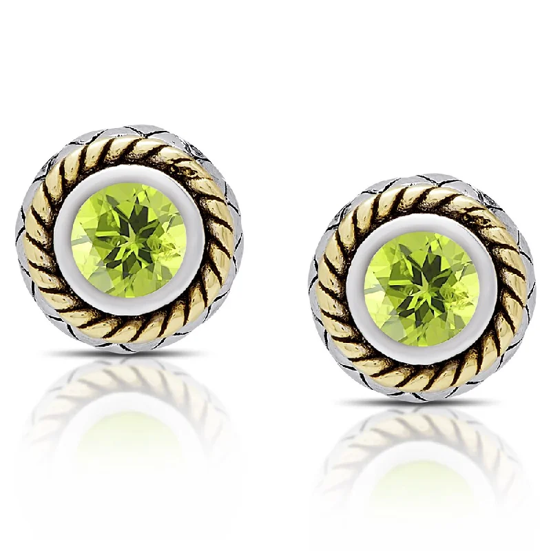 Dolce Giavonna Sterling Silver Peridot Circle Stud Earrings