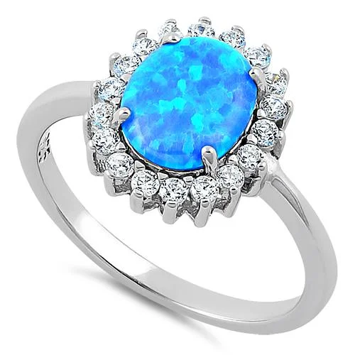 Sterling Silver Oval Blue Lab Opal CZ Ring