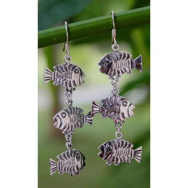 Handmade Sterling Silver 'Thai Fish' Dangle Earrings (Thailand)