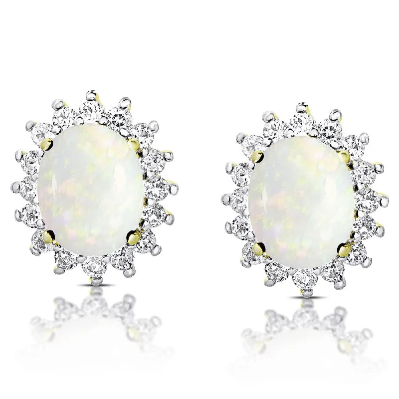 Dolce Giavonna Gold Over Sterling Silver Oval Opal and White Topaz Stud Earrings