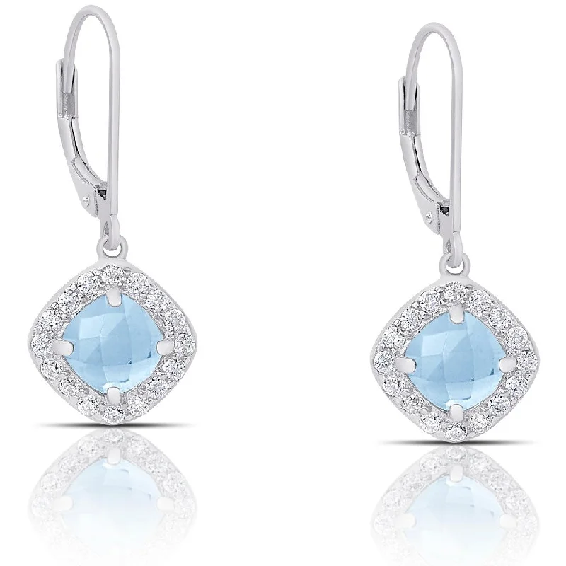 Dolce Giavonna Sterling Silver Gemstone and Cubic Zirconia Leverback Earrings