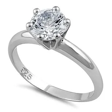 Sterling Silver Solitaire CZ Engagement Ring