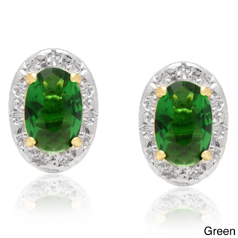 Dolce Giavonna 14k Gold Overlay Simulated Emerald, Simulated Ruby or Simulated Opal Stud Earrings