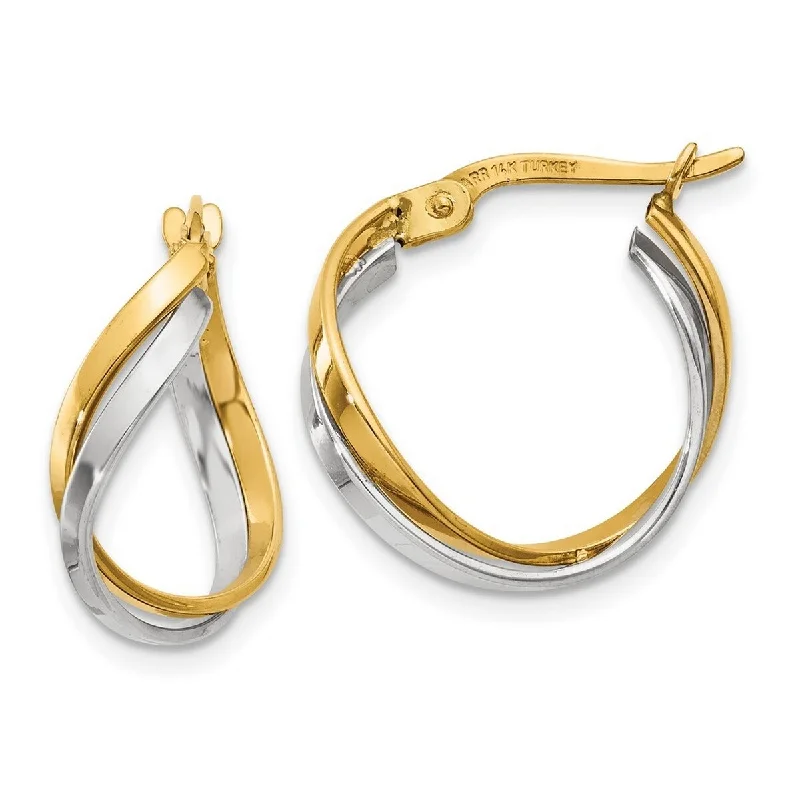 Curata 14k Two Tone Gold Polished Twisted Hoop Earrings - 19x8mm