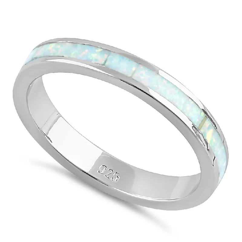 Sterling Silver Seamless White Lab Opal Ring