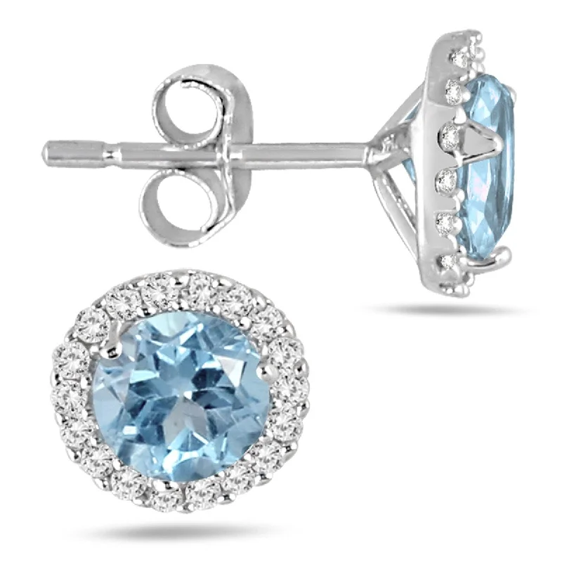 Marquee 5MM Aquamarine and Diamond Stud Earrings in 14K White Gold