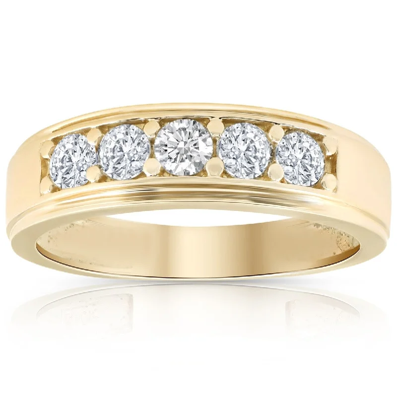 1 Ct Diamond Ring Mens High Polished Solid Yellow Gold Wedding Band Lab Grown.