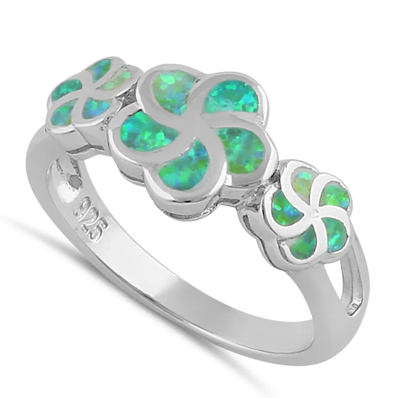 Sterling Silver Green Lab Opal Plumeria Ring