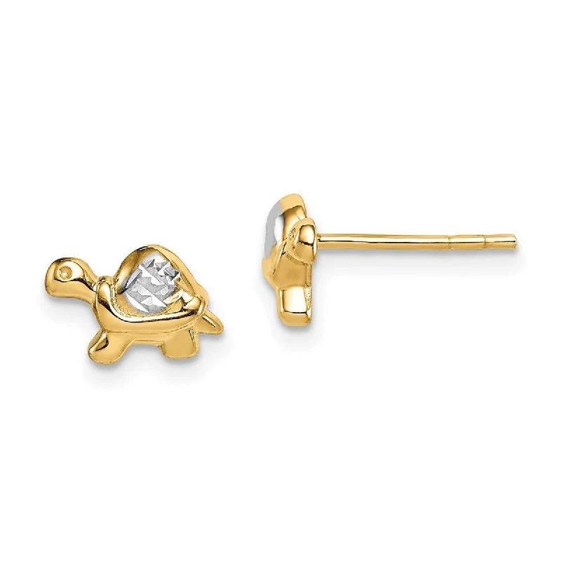 Curata 14k Yellow Gold and White Rhodium Turtle Post Earrings - 6.3mm