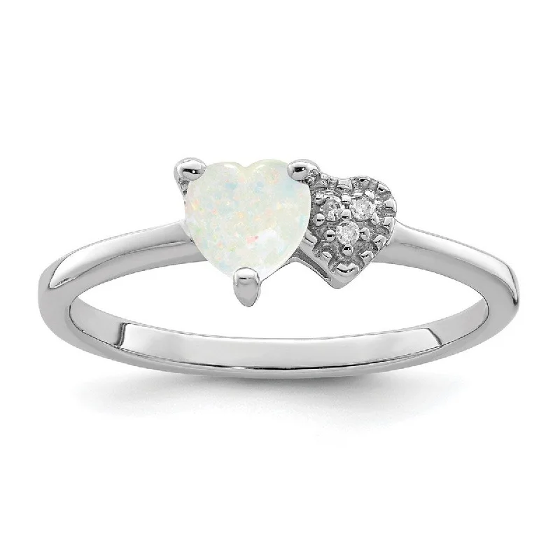 Curata 925 Sterling Silver Polished Simulated Opal and Diamond Ring