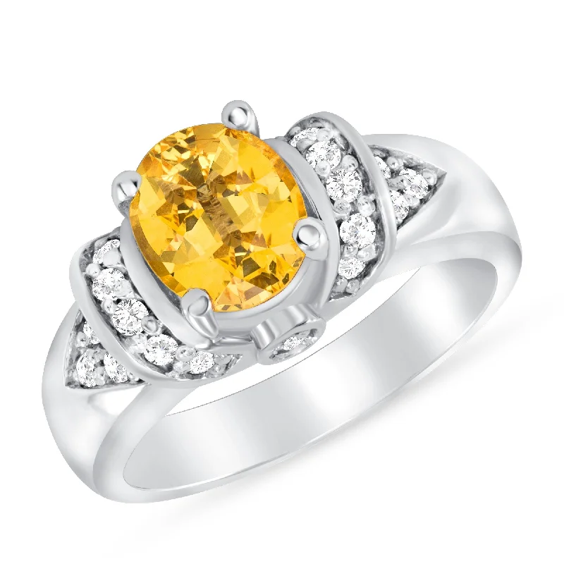 1.51 ct Yellow Sapphire and Diamond Ring in 14k White Gold