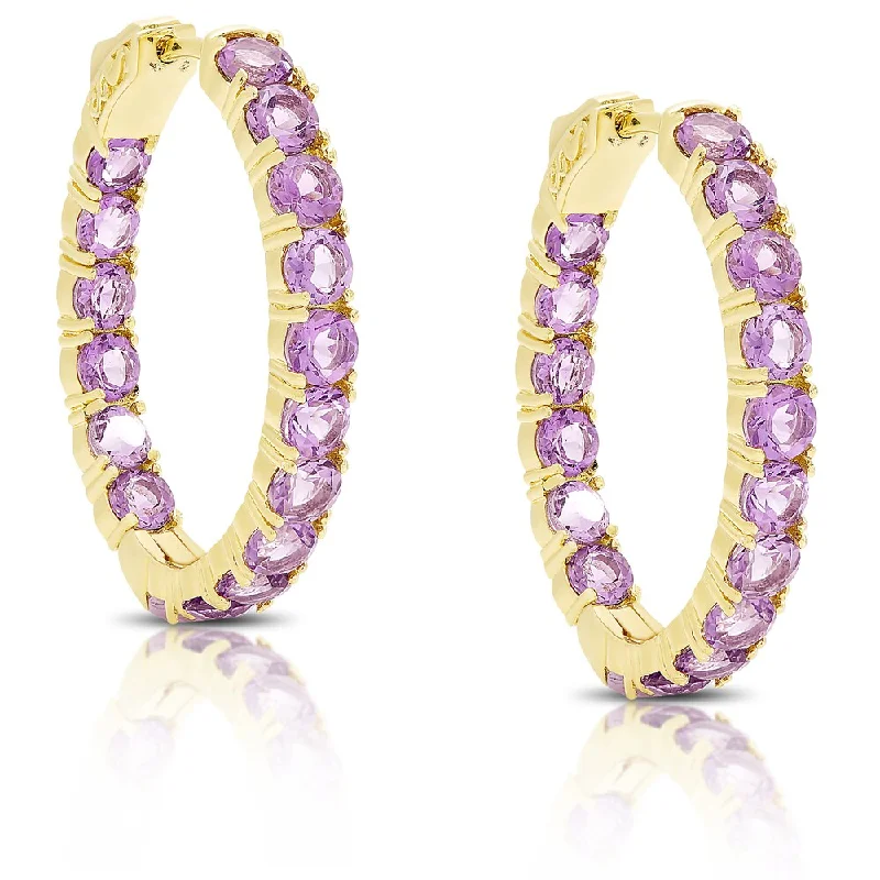 Dolce Giavonna Gold Over Silver Gemstone Hoop Earrings