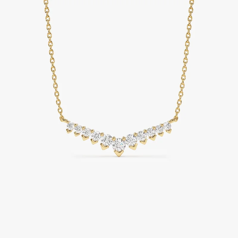 14k V Prong Chevron Diamond Necklace