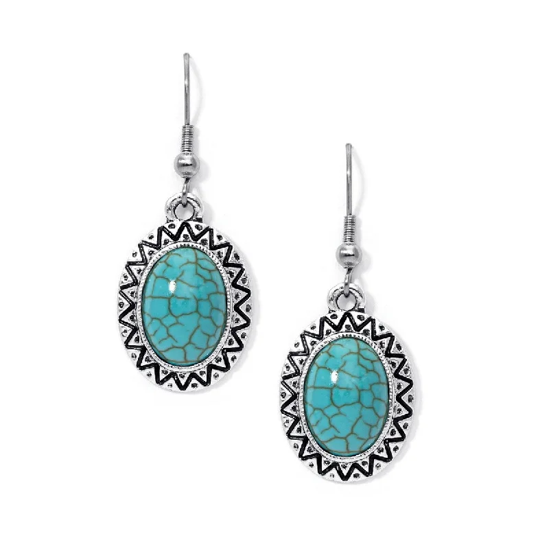 Silver Plated Simulated Turquoise Oval Earrings