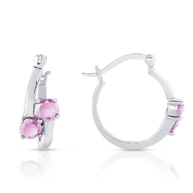 Dolce Giavonna Sterling Silver Amethyst Hoop Earrings