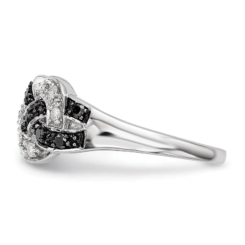 Curata 925 Sterling Silver Polished Prong set Open back Black and White Diamond Ring