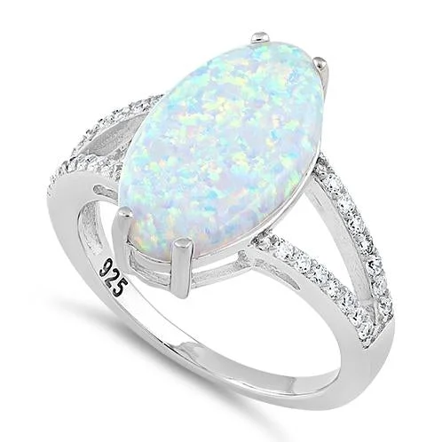 Sterling Silver Marquise White Lab-Opal Ring