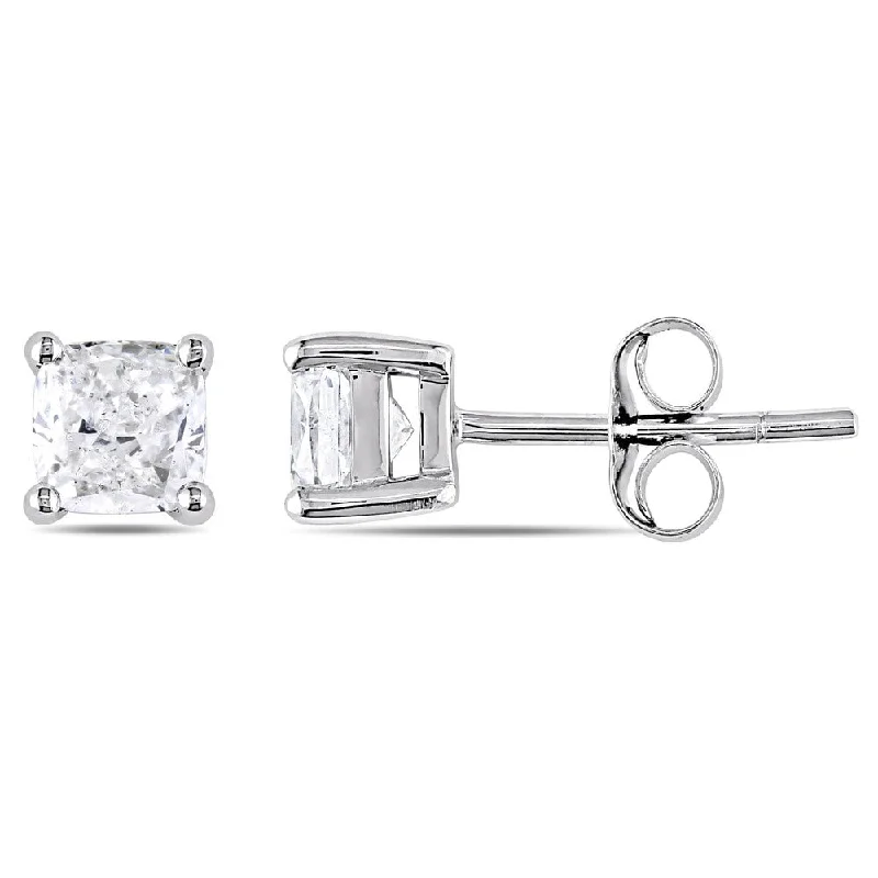 Miadora Signature Collection 14k White Gold 1ct TDW Cushion-Cut Diamond Solitaire Stud Earrings