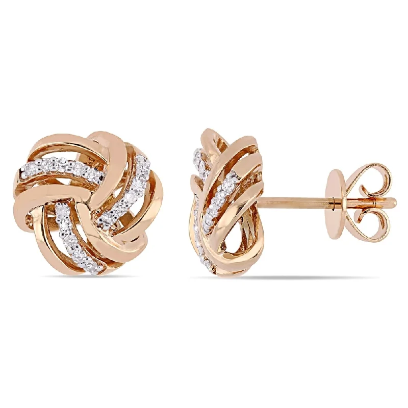 Miadora 14k Rose Gold 1/6ct TDW Diamond Interlaced Swirl Knot Stud Earrings