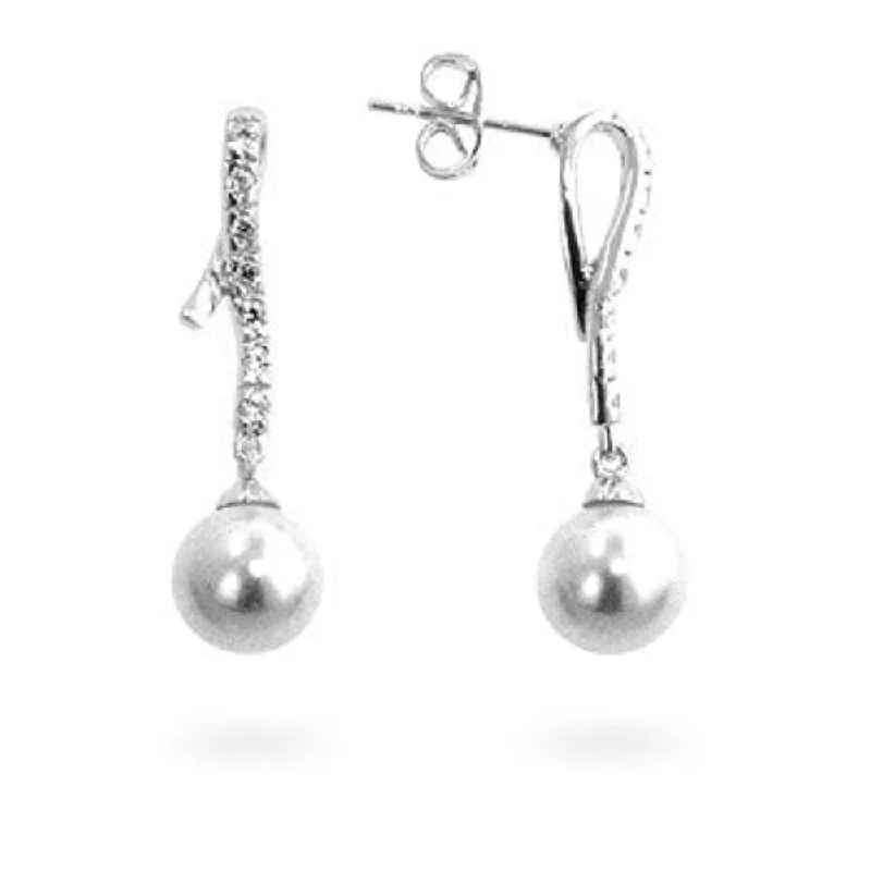 Pearl Cubic Zirconia Dangle Earrings - 29 Mm L X 8 Mm W X 8 Mm H