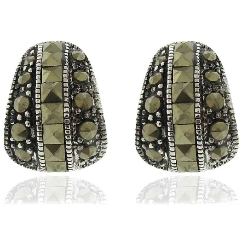 Dolce Giavonna Silverplated Marcasite Stud Earrings