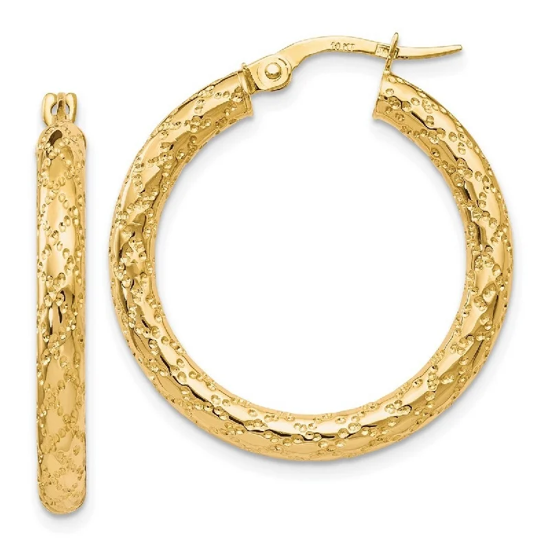 Curata 10k Yellow Gold Polished and Textured Hinged Hoop Earrings - 26x12mm Wide 2.75mm Thick