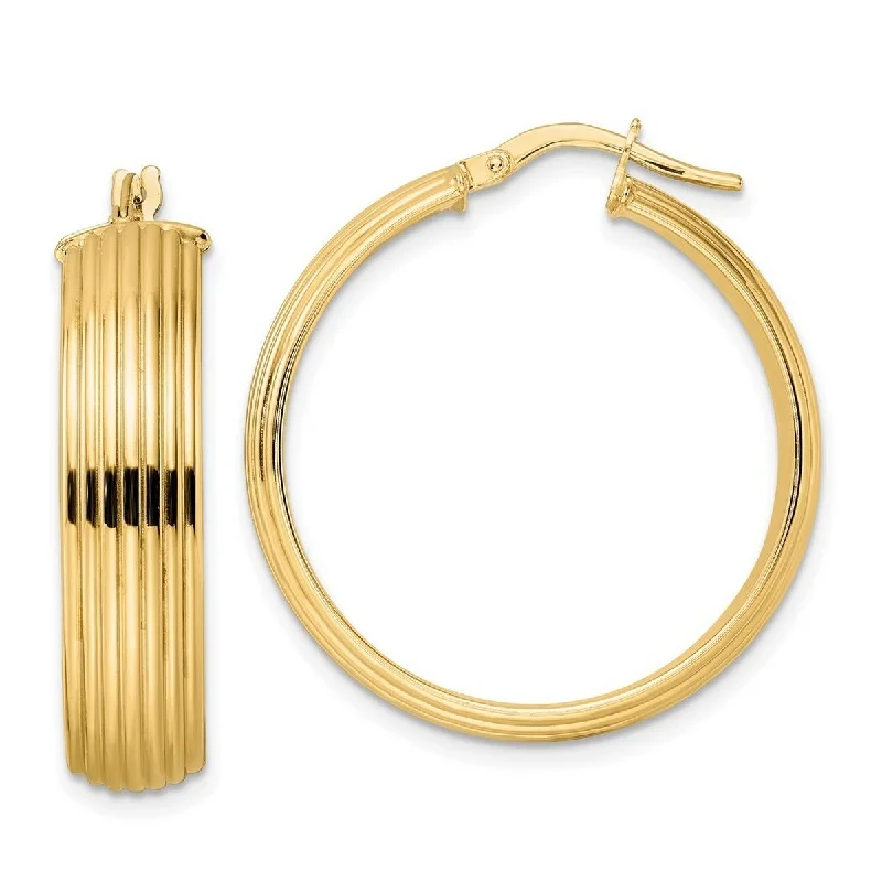 Curata 14k Yellow Gold Polished Ribbed Wide 31x7mm Hoop Earrings