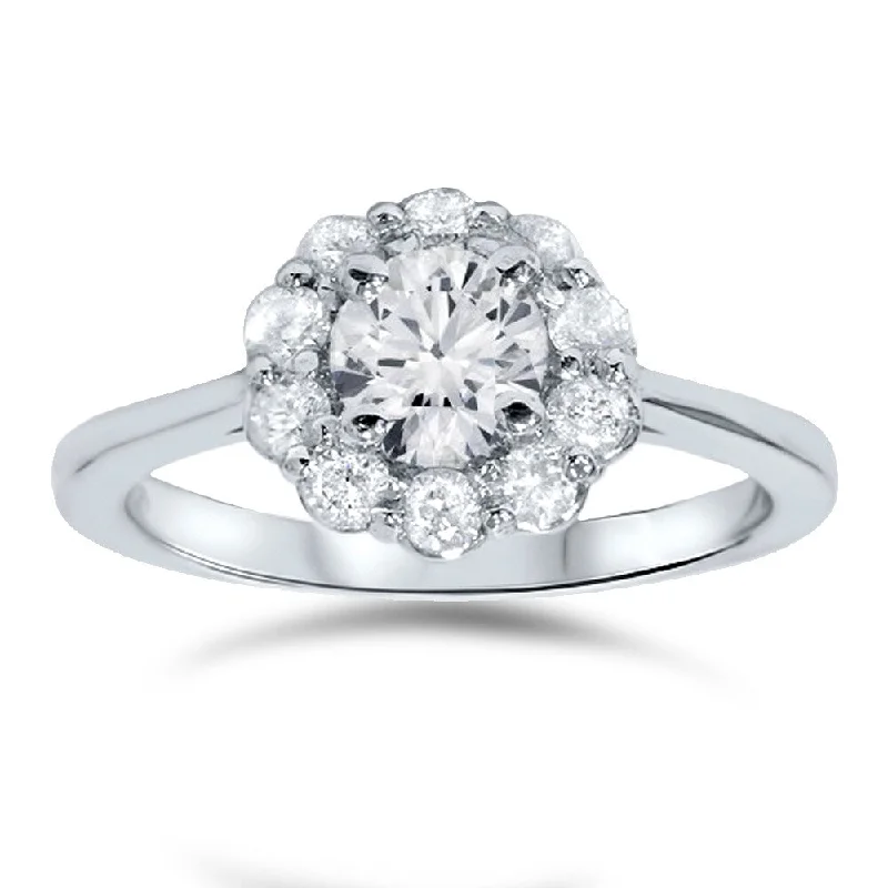 14k White Gold 1 1/2ct TDW Halo Diamond Ring