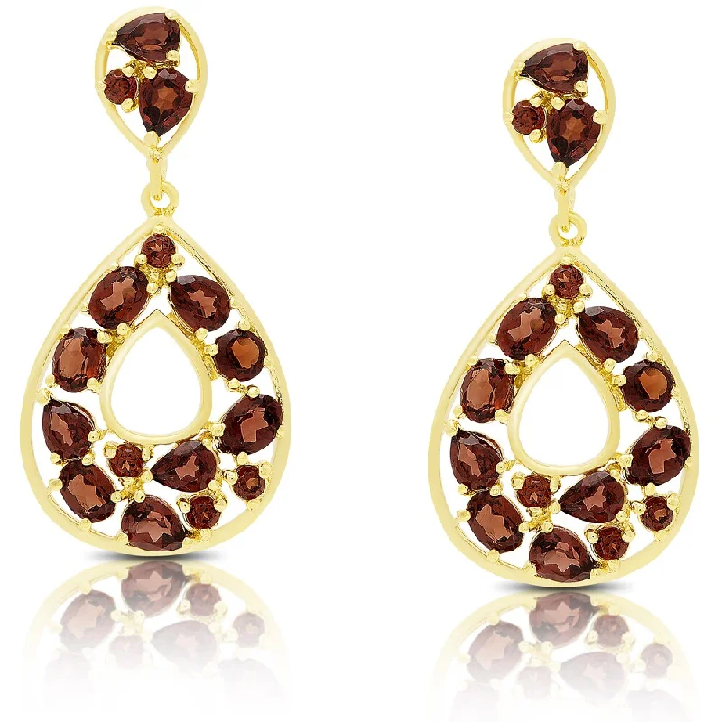 Dolce Giavonna Gold Over Sterling Silver Garnet Teardrop Dangle Earrings