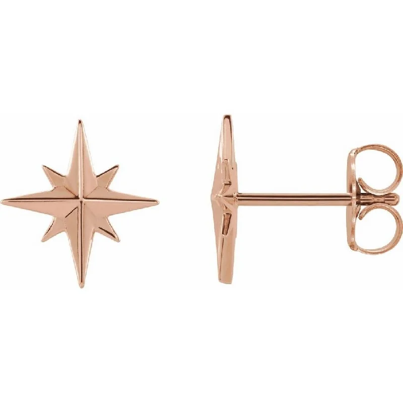 Curata 14k Rose Gold 9mm Polished Starburst Earrings