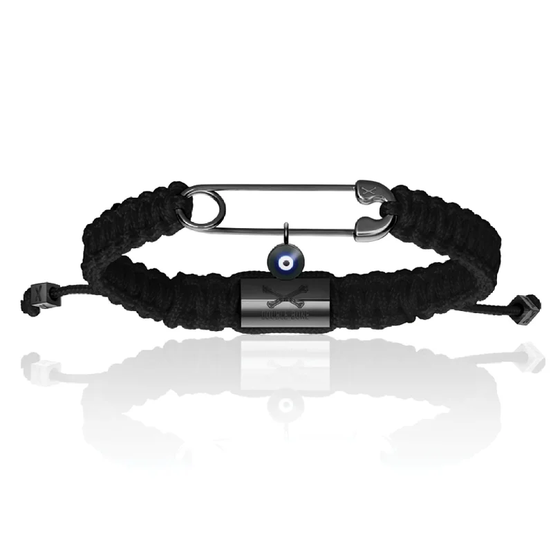 Black Nylon With Black PVD Polyester Safety Pin Bracelet