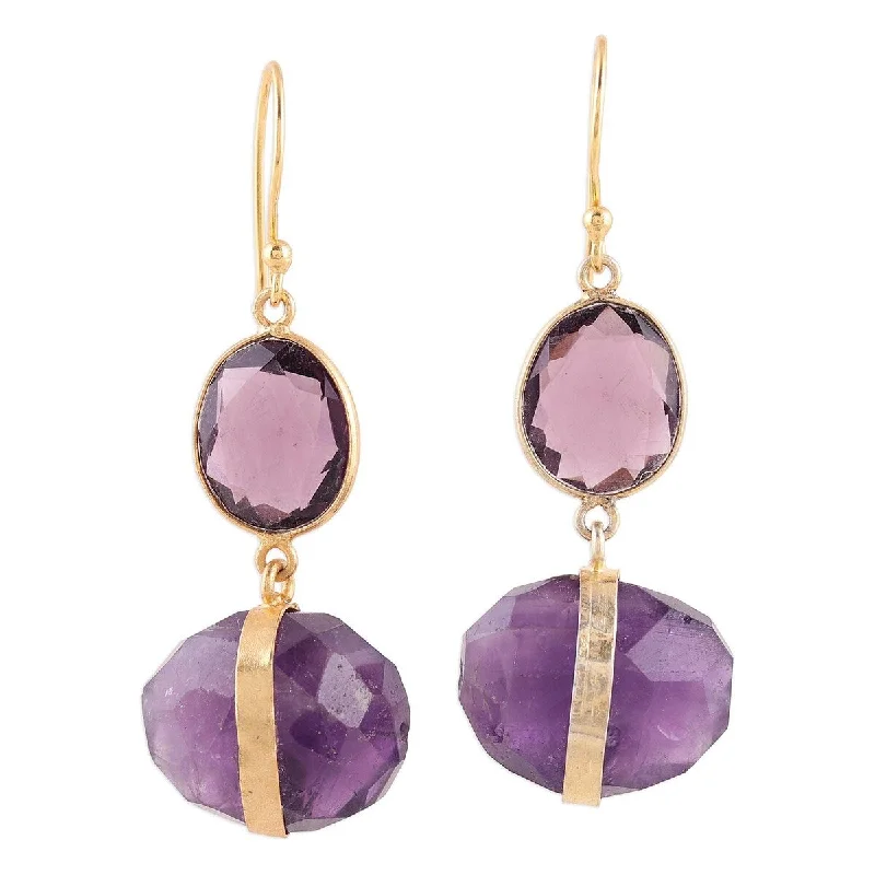 NOVICA Joyful Royalty, Gold plated amethyst dangle earrings - 2*0.7