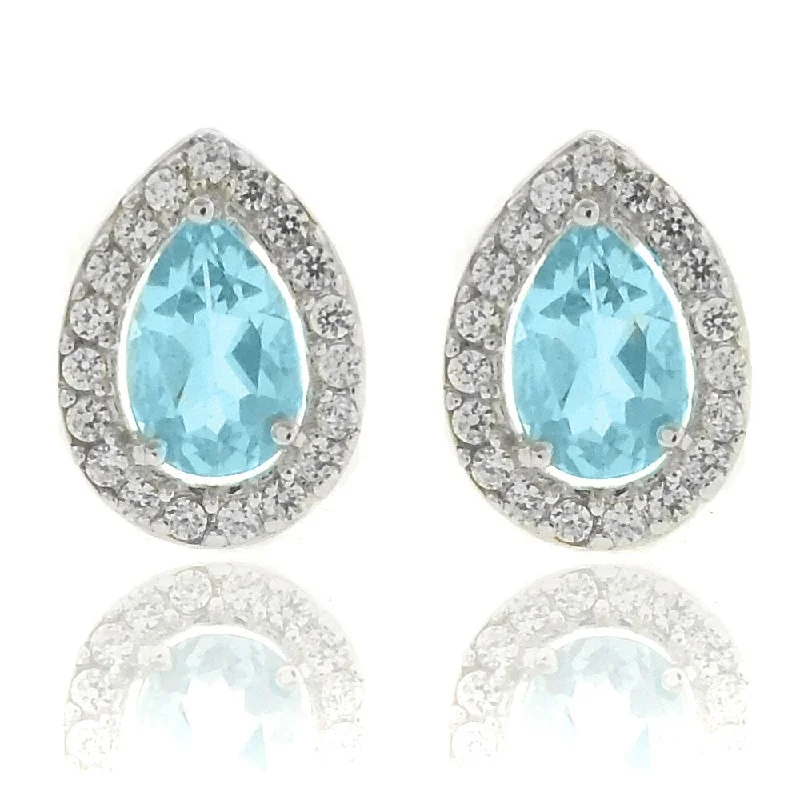 Dolce Giavonna Silverplated Blue Topaz and CZ Teardrop Stud Earrings