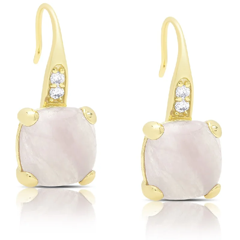 Dolce Giavonna Gold Over Sterling Silver Cubic Zirconia and Rose Quartz Dangle Earrings