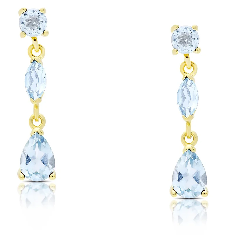 Dolce Giavonna Gold Over Sterling Silver Blue Topaz Teardrop Dangle Earrings