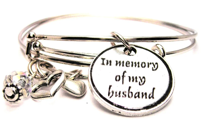 In Memory Of My Husband Expandable Bangle Bracelet Set