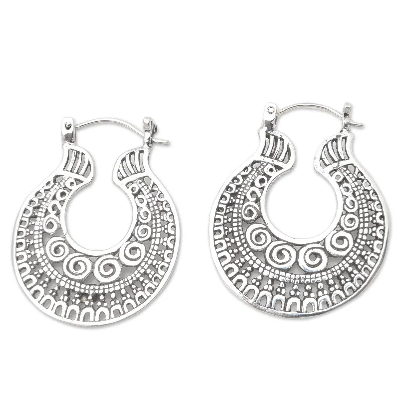 NOVICA Making Waves, Sterling silver hoop earrings - 1.4L*0.1W