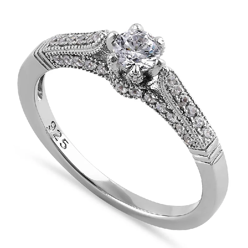 Sterling Silver Cathedral CZ Engagement Ring