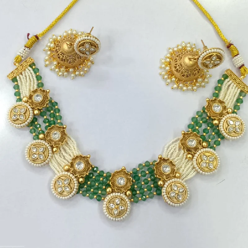 JCM Gold Plated Crystal Stone And Pearls Necklace Set