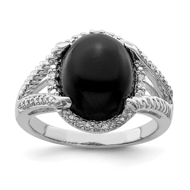 Curata 925 Sterling Silver Polished Simulated Onyx and Diamond Ring