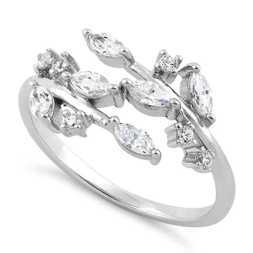 Sterling Silver Leaves CZ Ring