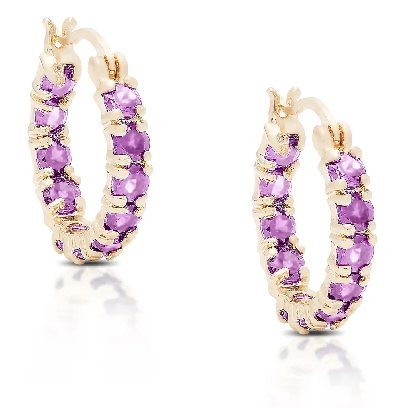 Dolce Giavonna Gold over Silver or Sterling Silver Amethyst Hoop Earrings